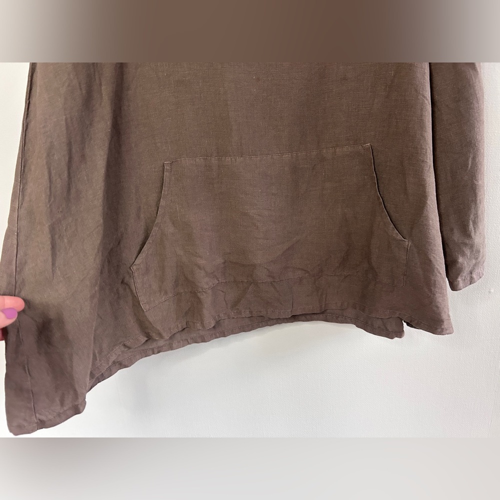 BRYN WALKER Brown 100% Linen Tunic Hoodie Oversized Lagenlook Art Wear Boho | M - Picture 10 of 14